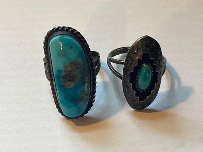 Two Southwestern Silver and Stone Rings. This lot comprises two Southwestern-style rings 