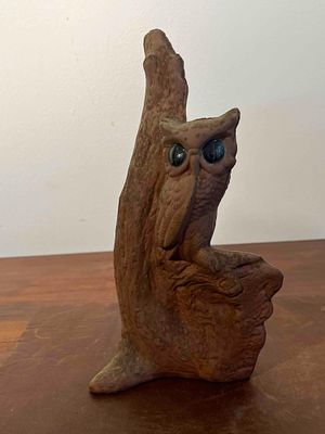 American Textured Ceramic Owl Figurine. An American naturalistic ceramic figurine depicting an 