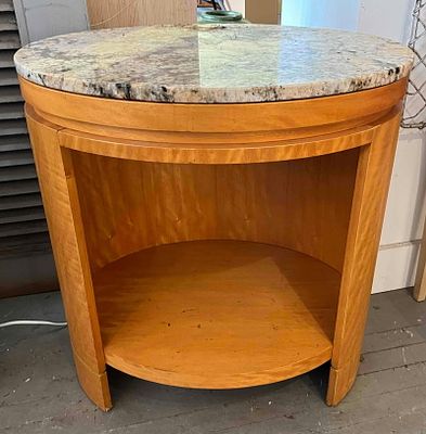 Art Deco Ritz Carlton Bird's Eye Maple/Granite Table. This Art Deco inspired circular side table 