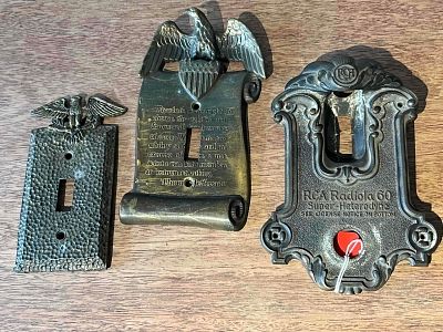 RCA Radiola 60 Escutcheon & 2 Plates. This lot comprises three cast metal decorative plates of 