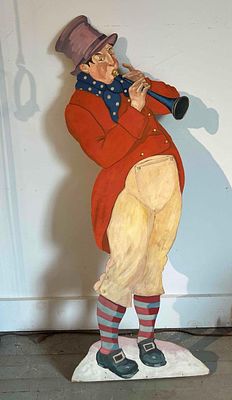 Hand-Painted Wood Musician Cutout. This is a large-scale, hand-painted wooden cutout figure 