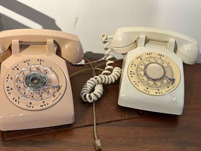 Pair ITT Rotary Dial Desk Phones w/ Box. This lot consists of two plastic rotary dial desk 