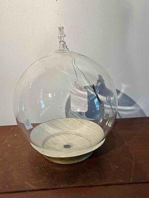 Blown Glass Scientific Globe w/ Base. A large spherical globe of clear blown glass, possibly of 