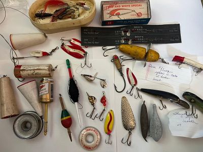 Rapala & Art Best Fishing Tackle. This assortment of mid-20th century American fishing equipment 
