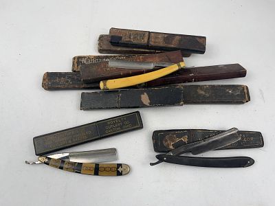 Novelty Cutlery & J.A. Henckels Razors. A collection of ten vintage straight razors produced by 