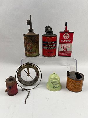 Municipal Co Compass & Vtg Oil Cans. This lot comprises an assortment of mid-20th-century 