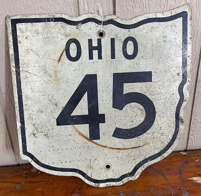 Ohio State Route 45 Cutout Highway Sign. A single-sided heavy-gauge steel highway route marker 