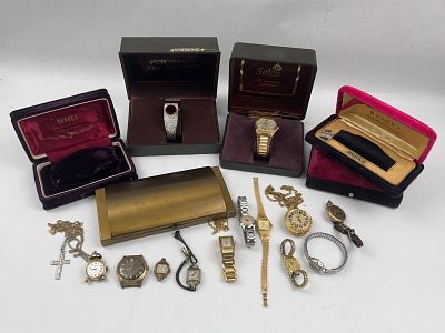 Longines Bulova Benrus 13 Vtg Watches. An assortment of thirteen vintage timepieces and five 