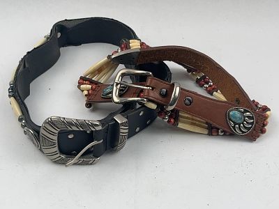 Pair Native American Hairpipe Belts. An assortment of two Western-style beaded hairpipe belts. 