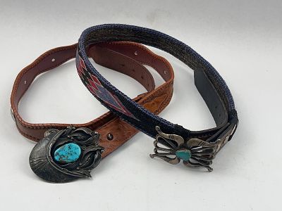 Southwest Turquoise & Silver-Tone Belts. Two vintage Southwestern-style belts featuring 