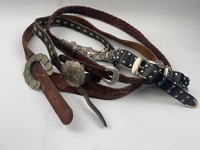 Western/Novelty Leather/Horsehair Belts. This collection includes several western-style and 