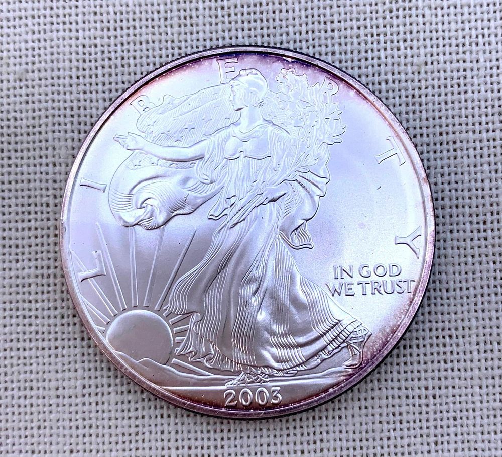 Lot 162: Toned Brilliant Uncirculated 2003 American Eagle Silver Dollar Coin