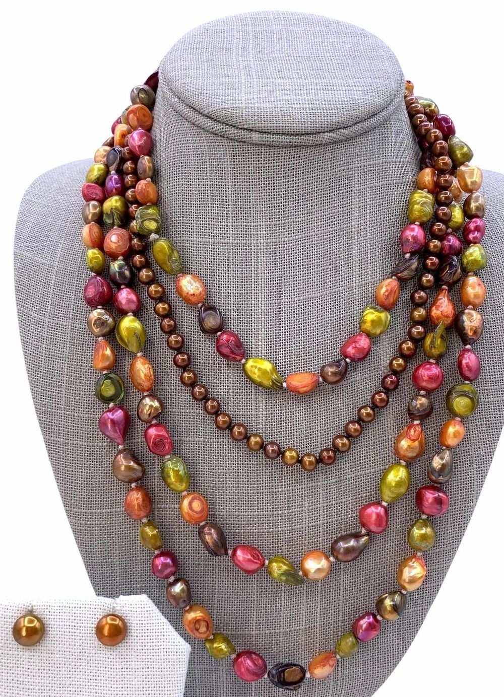 Lot 176: 4 pc Spiced Cinnamon, Garnet, Peridot Green Baroque Freshwater Pearl Jewelry Lot