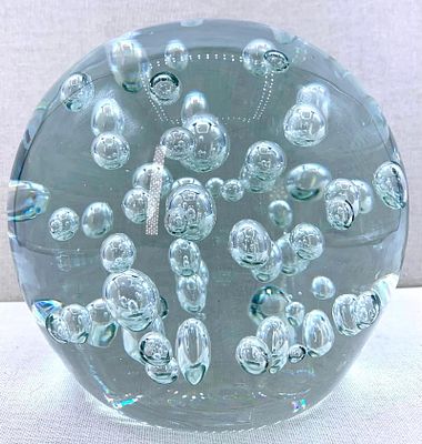 LARGE 6 inch Vintage Controlled Bubble Crystal Art Glass Sphere. Hefty in weight and beautifully 