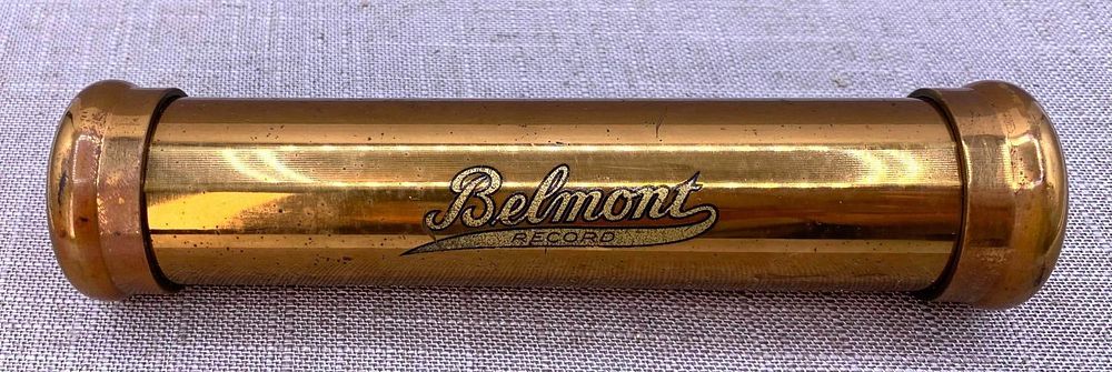 Lot 192: 1930s Mortuary Brass Belmont Record Deceased Body Identification Burial Tube with Original Box