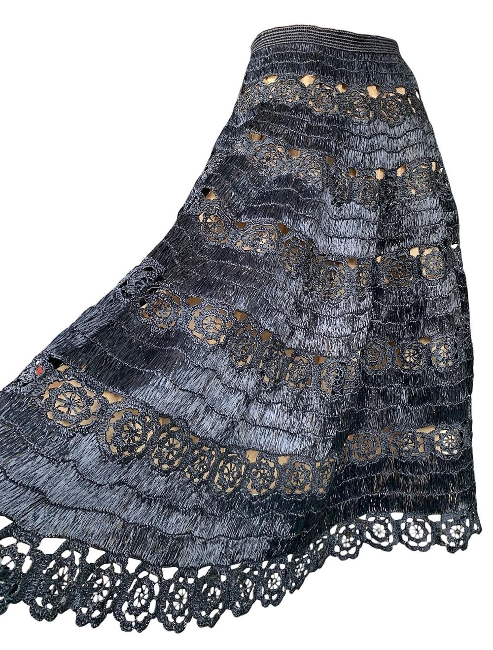 Lot 194: Outstanding Angiola Battioni Designer Mid Century Crocheted Black Raffia Circle Skirt, Firenze Italy