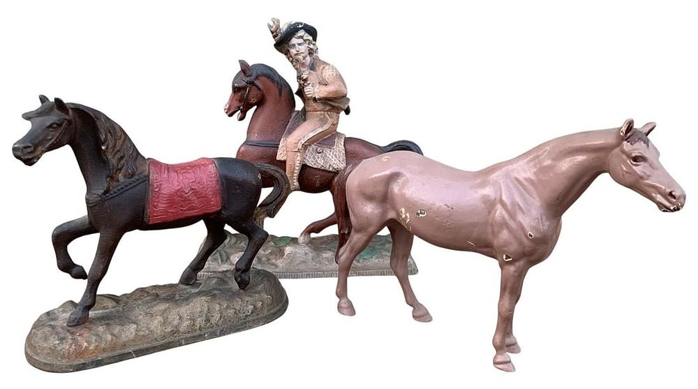 Lot 202: Trio of Antique to Vintage Cast Metal Wild West Buffalo Bill, Horse, Sculptures