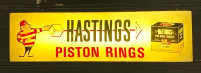 Working Mid Century Service Station Hastings Piston Ring Advertising Automotive Shop Sign. The 