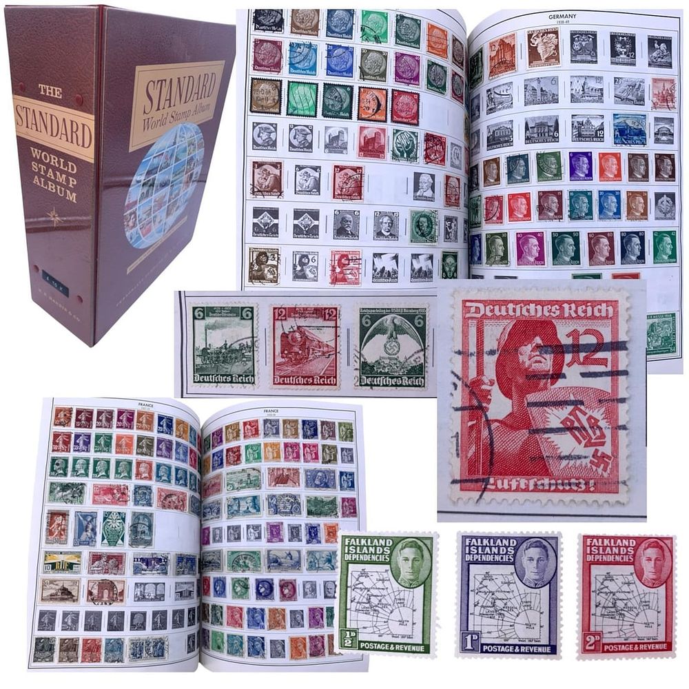 Lot 210: Over 7500 Antique to Vintage US and International Postage Stamps in Vintage Stamp Book