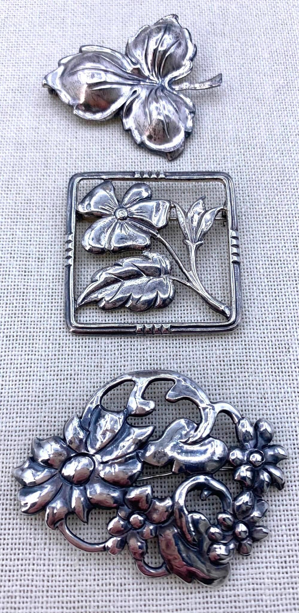 Lot 244: Trio of Lovely Vintage Sterling Silver, 800 Silver, Brooches
