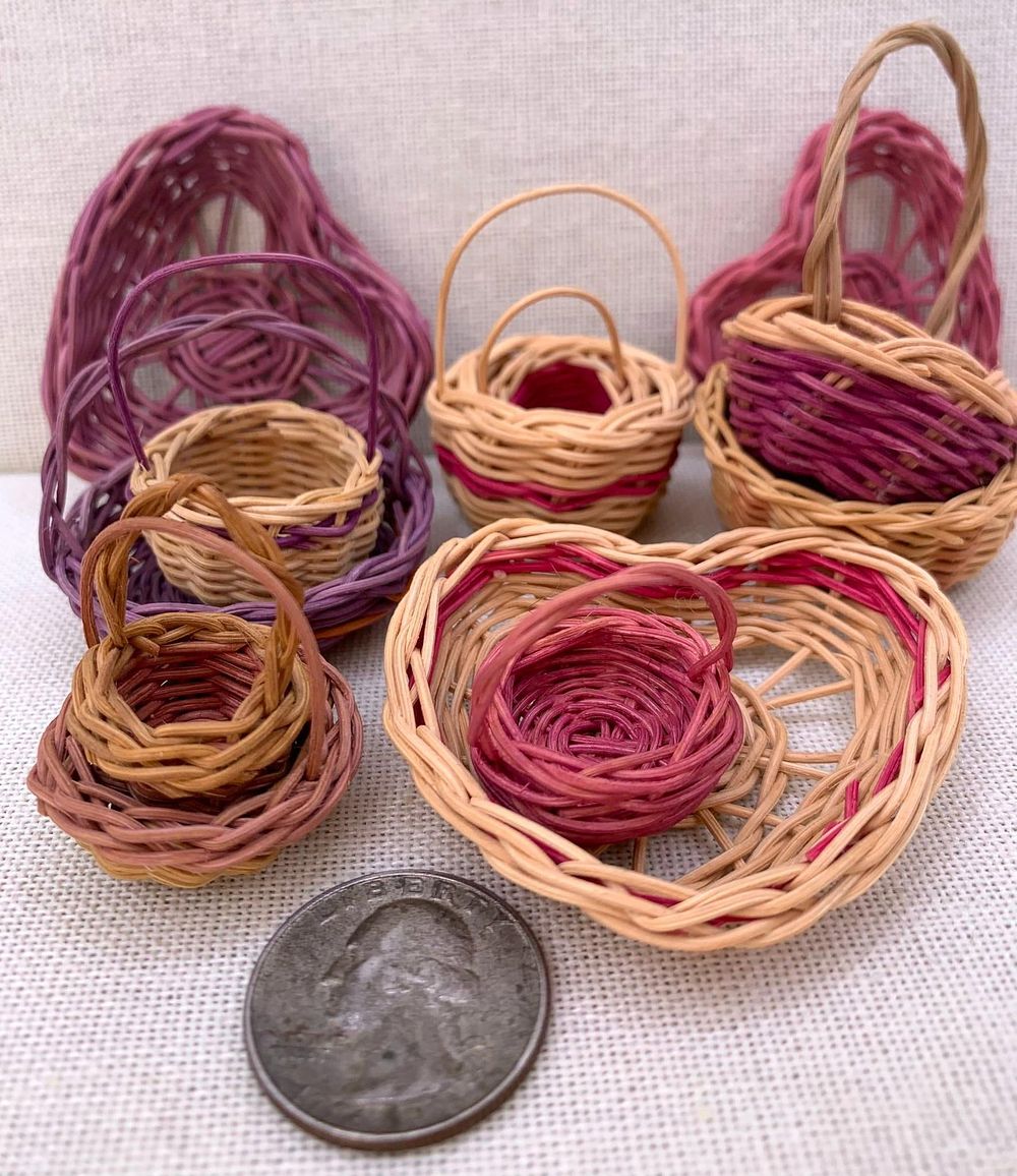 Lot 245: 12 Miniature Vintage Folk Art Hand Woven Petite Gathering, Market, Storage Baskets