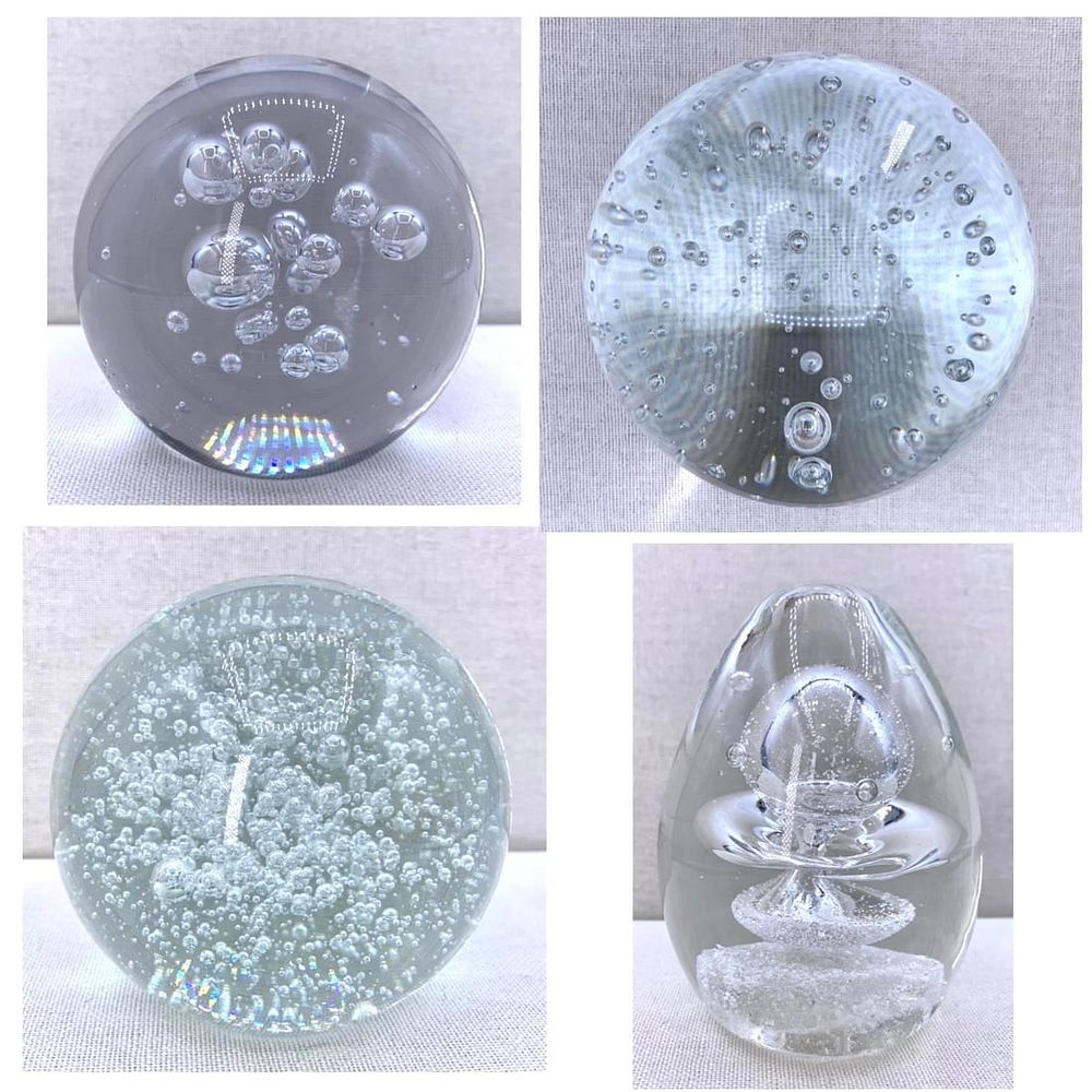 Lot 247: 4 Crystal Clear Vintage Studio Art Glass Paperweights: Austria, Taiwan