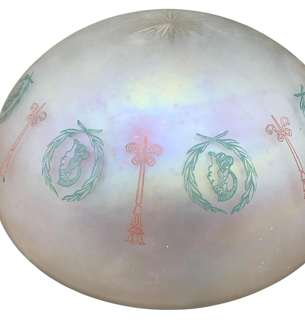Lot 261: Large Vintage Frosted Opalescent Neoclassical Roman Goddess Domed Ceiling Light Shade