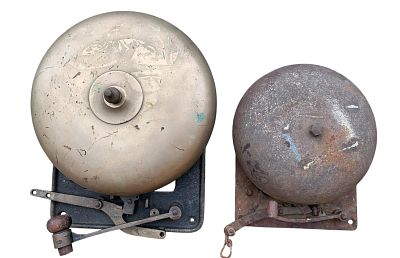 2 Antique to Vintage Firehouse, Sporting, Schoolhouse Wall Mount Alarm Bells. * Brass bell on 