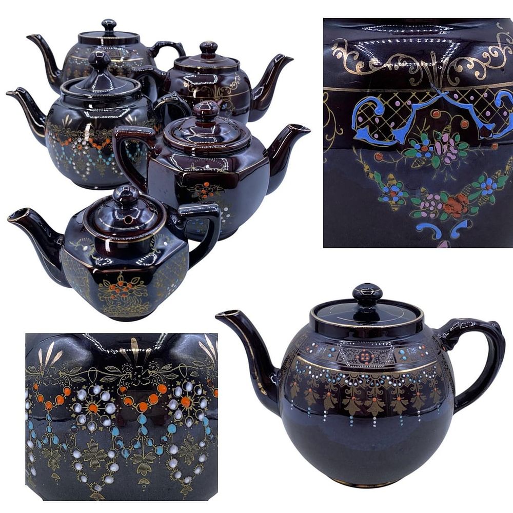 Lot 275: 5 Vintage England, Japan, Moriage Brown Betty Teapots