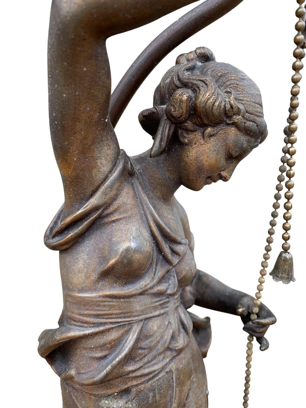 Lot 276: Exquisite Antique Art Nouveau Figural Beauty Double Pull Chain Lamp Base