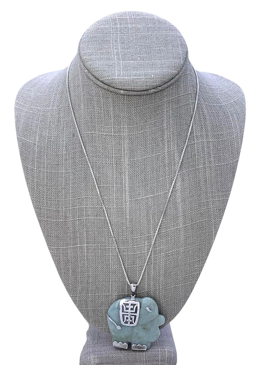 Lot 292: Large Celadon Jade Sterling Silver Elephant Pendant on 925 Italian Chain