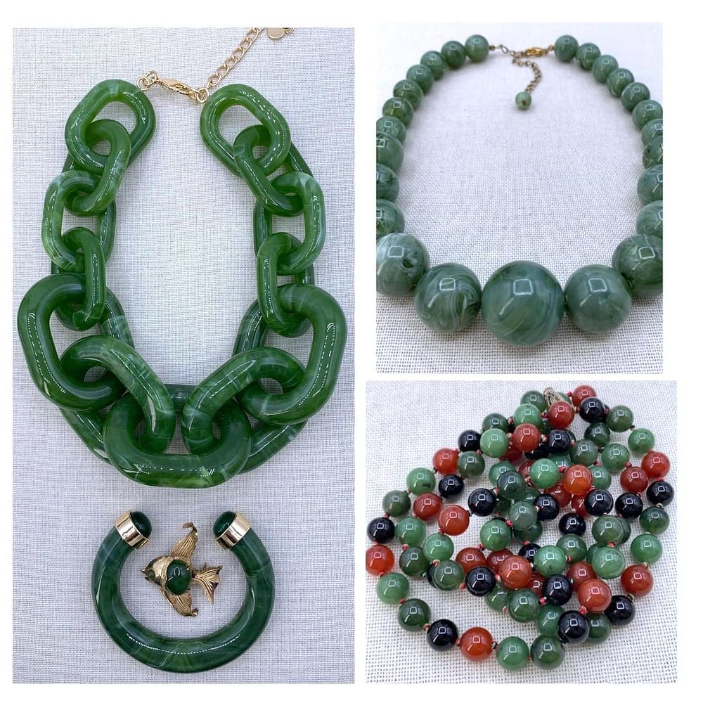 Lot 300: Dramatic 5 pc Natural and Created Vintage Jade Jewelry Collection