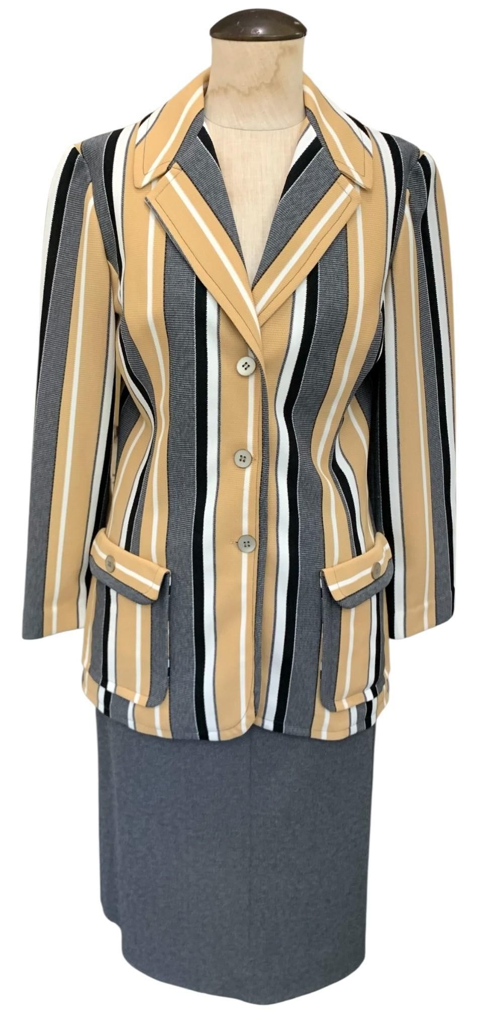 Lot 303: Snazzy 1970s Striped Polyester 2 pc Vintage Skirt Suit
