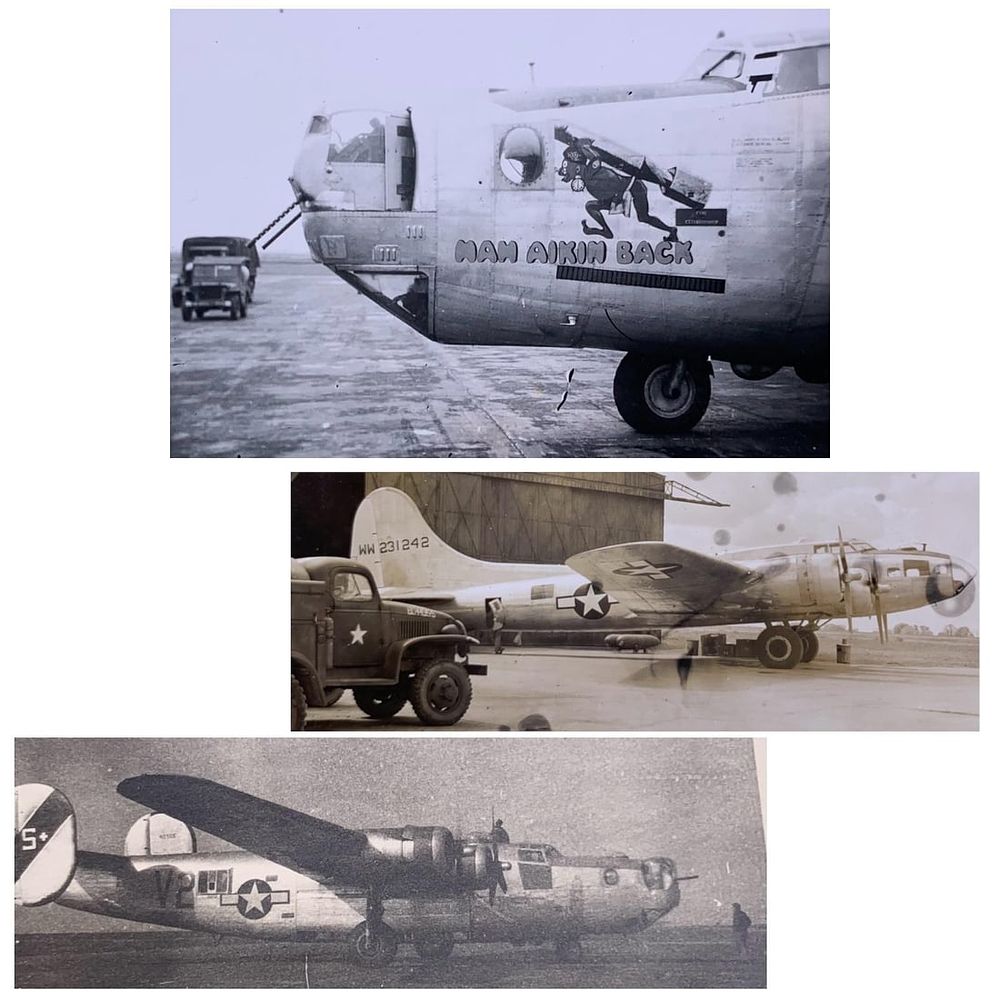 Lot 313: 3 pc 374th/361st Fighter Squadron Personal WWII US Soldier Photo Lot: Mah Aikin Back, B-24, B-17