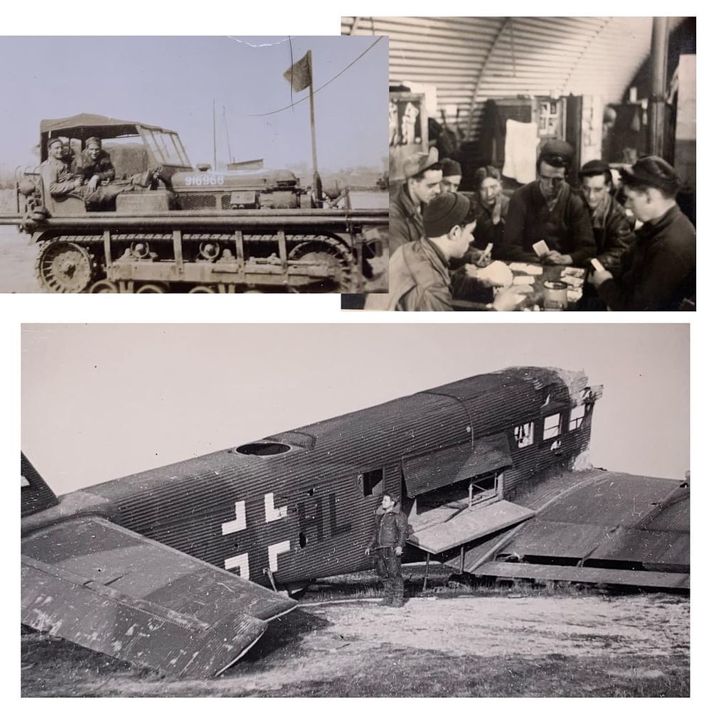 Lot 317: 4 pc 374th/361st Fighter Squadron Personal WWII US Soldier Photo Lot: German Plane Crash, Tractor