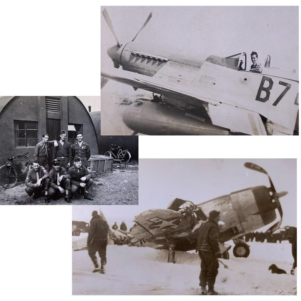 Lot 320: 7 pc 374th/361st Fighter Squadron Personal WWII US Soldier Photo Lot: P-51 Mustang, P-47 France