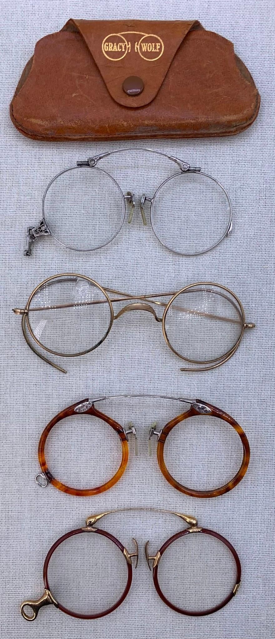 Lot 341: 4 pc Antique to Vintage Pince Nez and Wire Rimmed Spectacle Collection