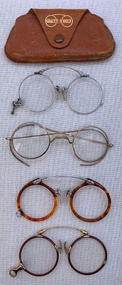 4 pc Antique to Vintage Pince Nez and Wire Rimmed Spectacle Collection. * 1/10th 12k ornate 