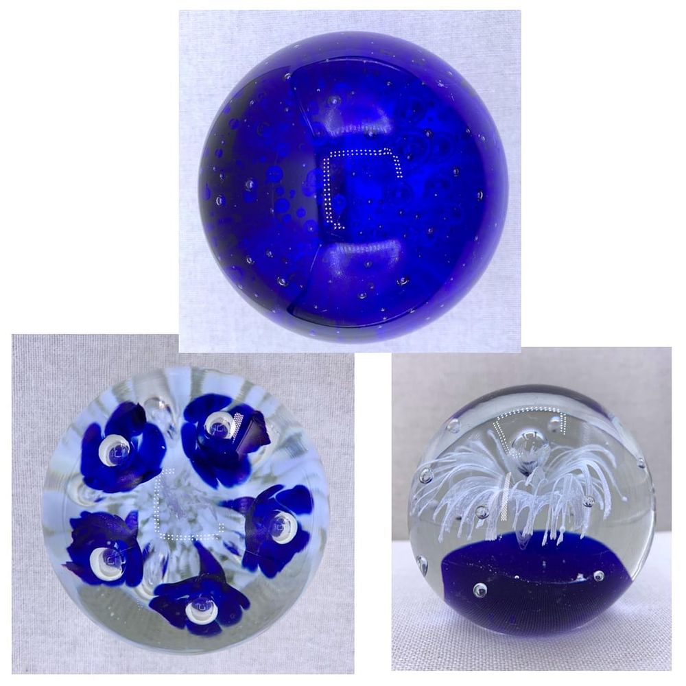 Lot 355: 3 Vibrant Cobalt Blue Vintage Studio Art Glass Paperweights