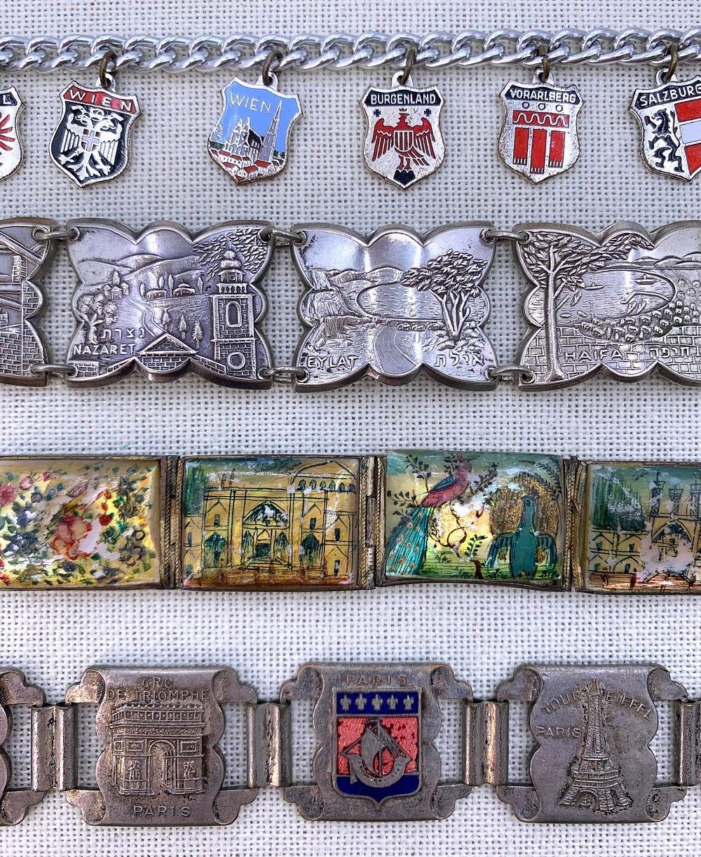 Lot 359: 7 pc Vintage Paris, Jerusalem, Germany, Persia Tourist Souvenir Jewelry Collection