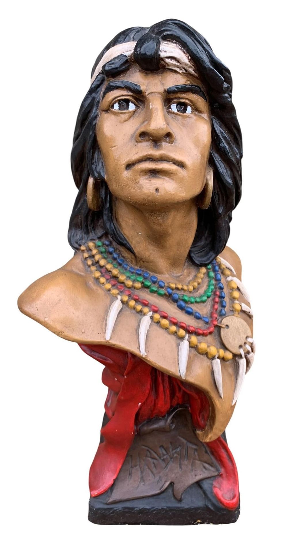 Lot 377: Impressive Vintage HIAWATA Cigar Store Indian Chalkware Bust