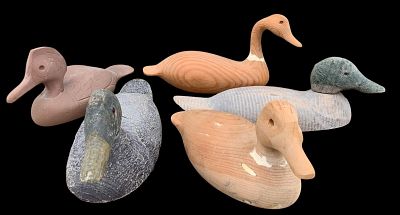 5 Antique to Vintage Carved Wood, Composite, Hunting Duck Decoys, Huntsman Cabin Decor. 2 early 