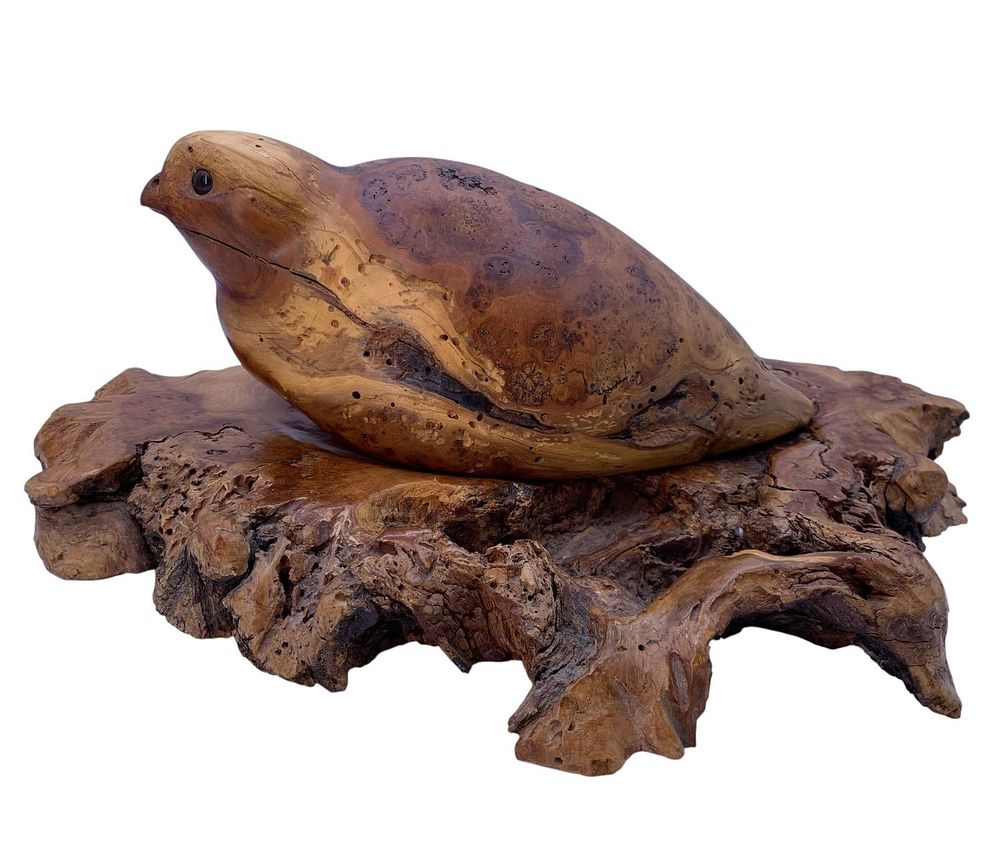 Lot 382: Outstanding Ray Thurston Signed Carved Burl Wood Bird on Nest Organic Artist Made 2 pc Sculpture