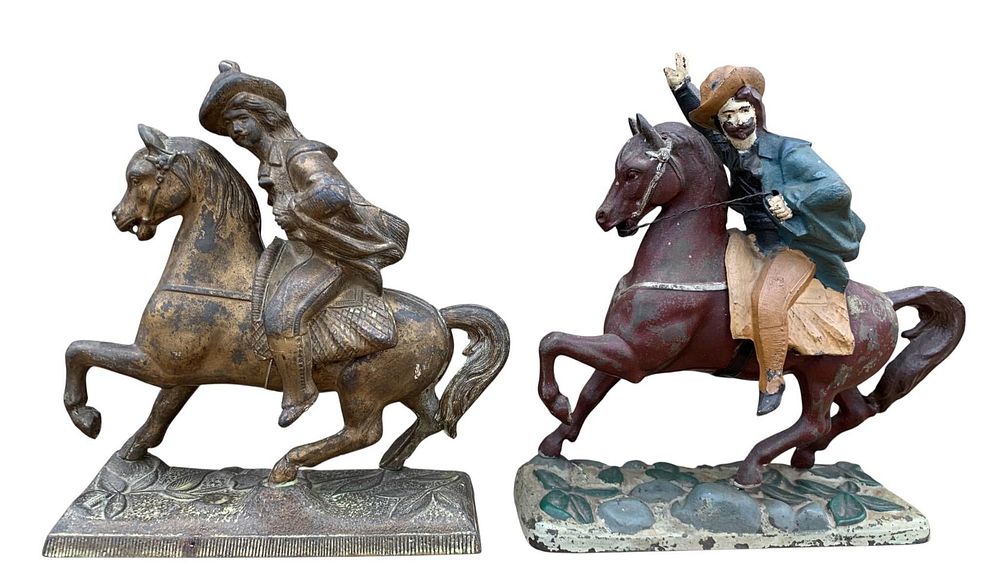 Lot 384: Two Iconic Antique Cast Metal Buffalo Bill American Old West Sculptures