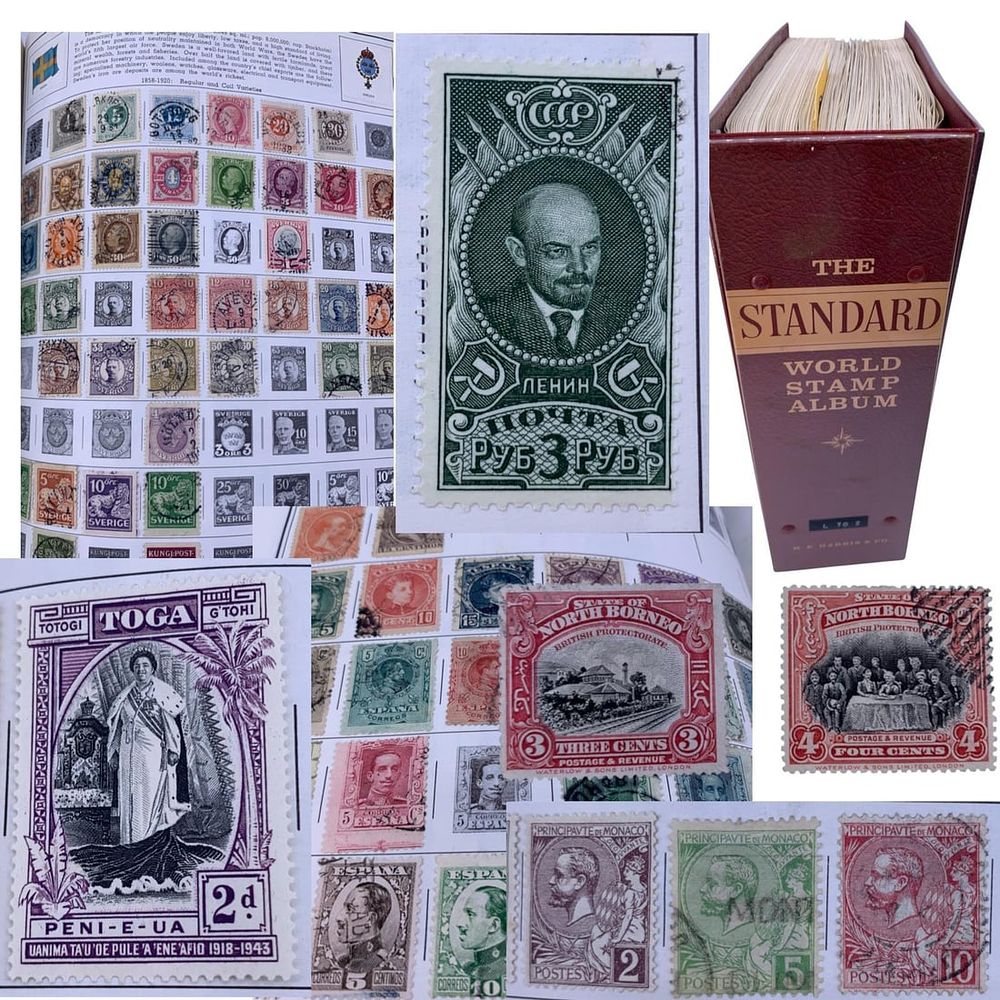 Lot 385: Over 4500 Antique to Vintage International Postage Stamps in Vintage Stamp Book