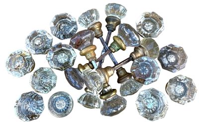 Antique Victorian Era Glass Knob Door Handle Collection. 5 pairs of glass knobs and 12 singles 