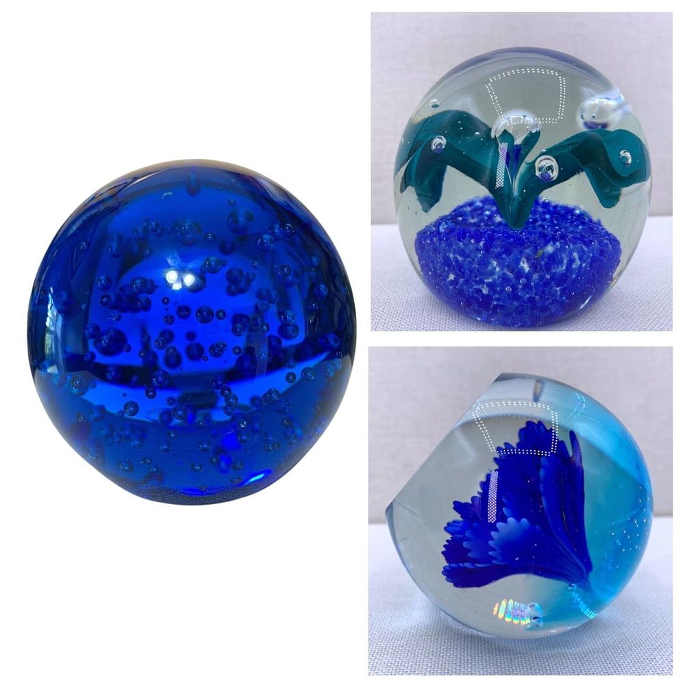 Lot 401: 3 Vibrant Cobalt Blue Vintage Studio Art Glass Paperweights