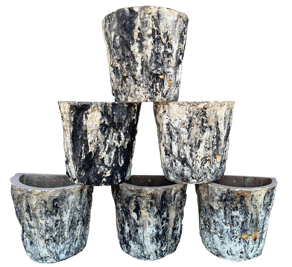 Lot 413: 6 Vintage Faux Bois Birch Bark Half Planter Wall Pockets