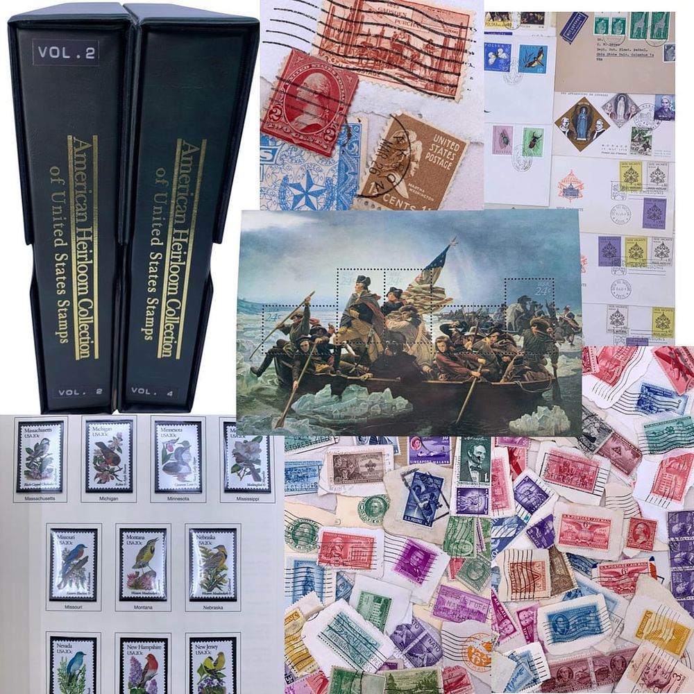 Lot 416: 1400+ Antique to Vintage US and International Postage Stamps and Old Envelopes with 2 Binders