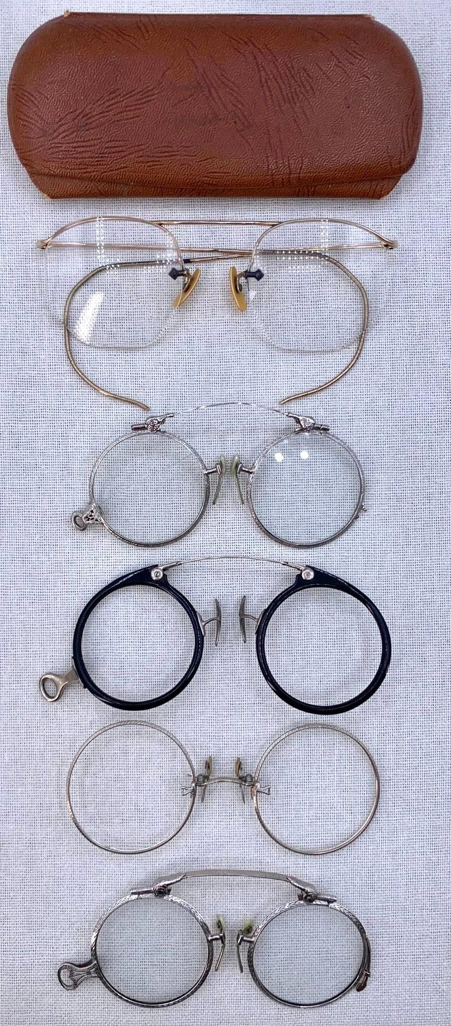 Lot 423: 5 Antique to Vintage Pince Nez, Spectacle, Eyeglass Collection